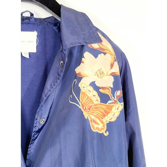 UO x SILENCE NOISE Navy Floral Satin Lightweight Windbreaker Bomber Jacket M - Picture 7 of 14